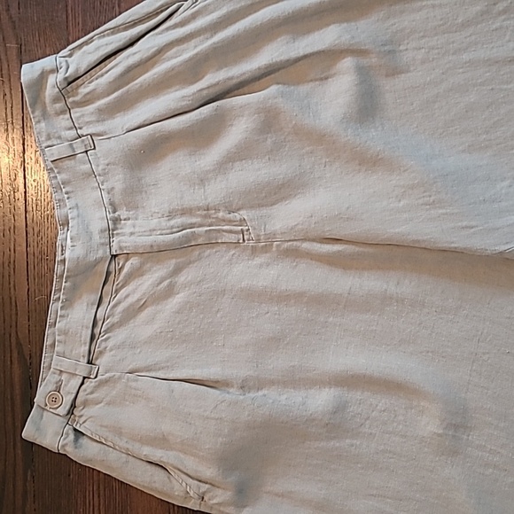 Madewell Harlow Tan Wide Leg Pleated Pants 100% Linen Wmns Petite 16 Boho Casual - Picture 5 of 13